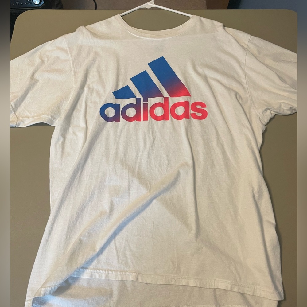 White the go-to tee Adidias red/blue gradient logo/brand T-shirt